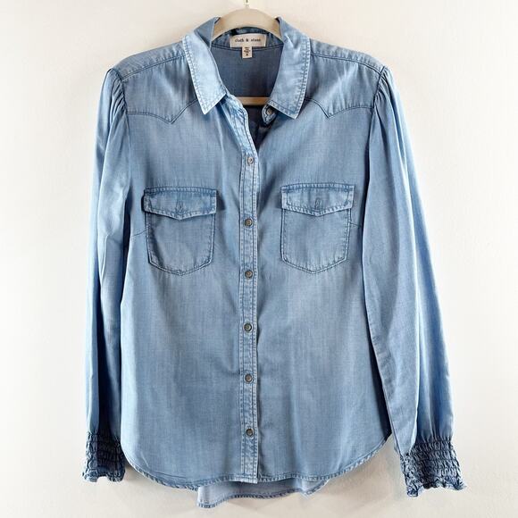 Cloth & Stone by Anthropologie Long Sleeve Button-Up Chambray Shirt Blue Medium - Picture 1 of 4